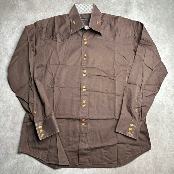 Bogosse Other - Bogosse Mens Brown Western Square Button Down Shirt Long Sleeve Cotton Sz 6 2XL